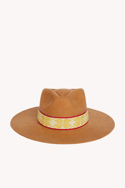 Camel alpaca wool felt Western hat with a woven hatband