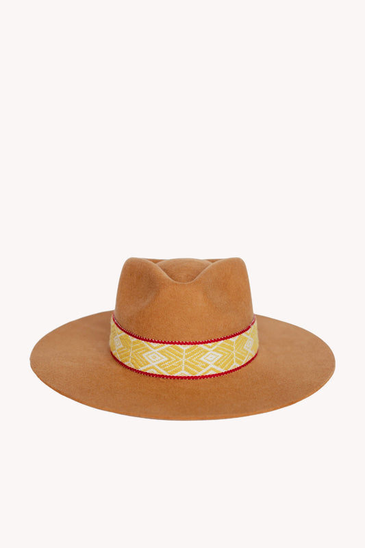 Camel alpaca wool felt Western hat with a woven hatband