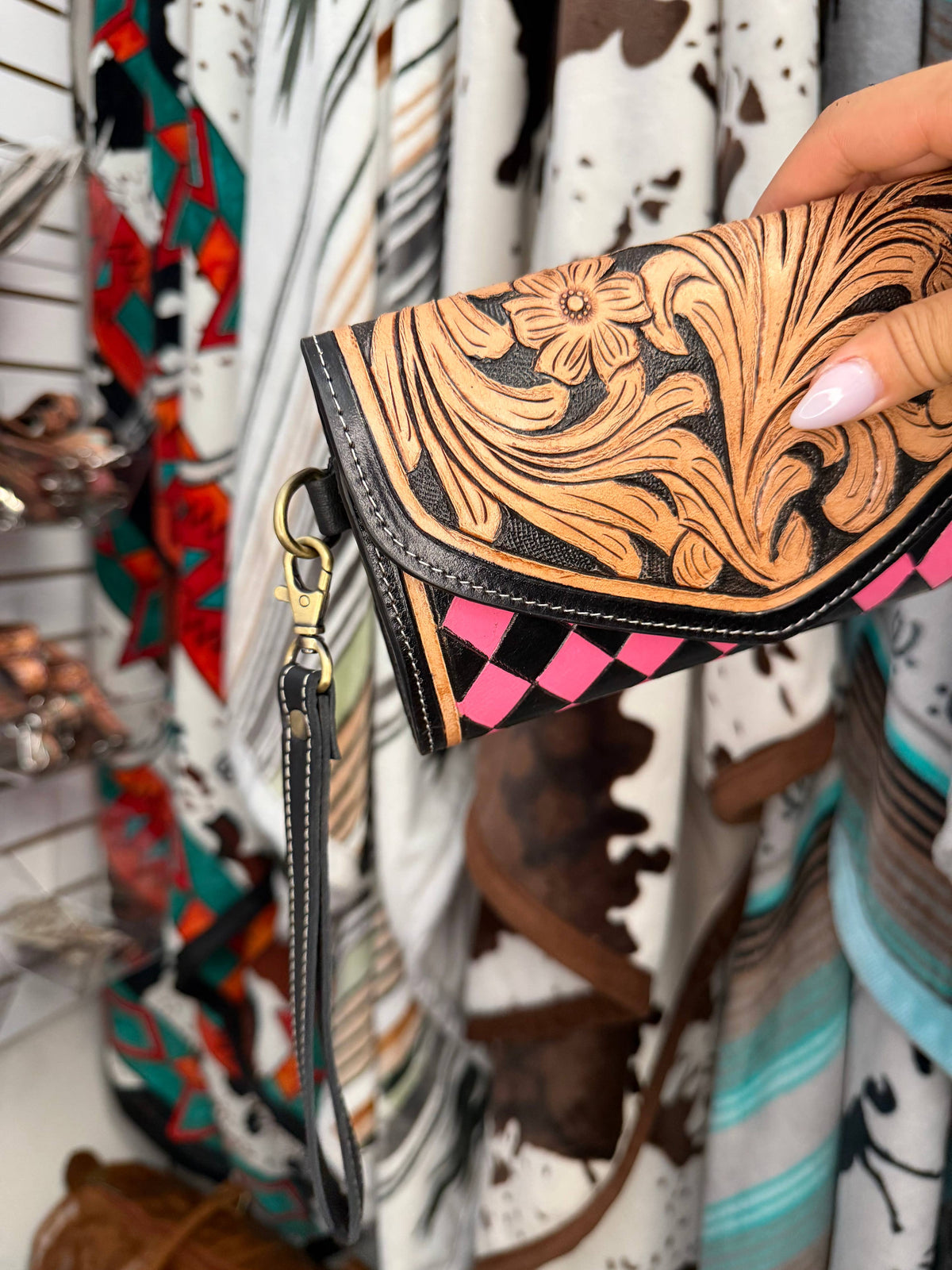 The Checkered Tooled Clutch Wallet, view 6