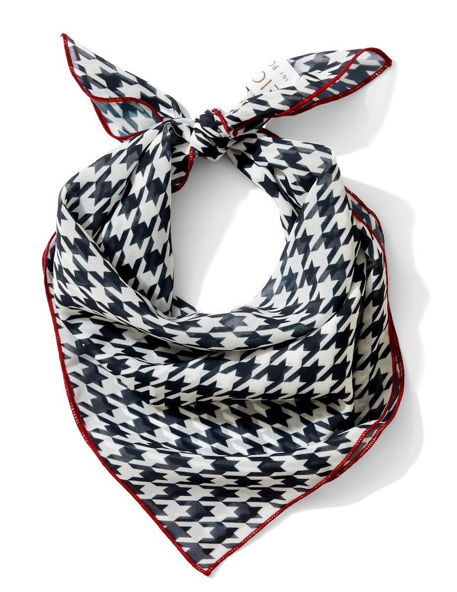 Crimson houndstooth chiffon scarf