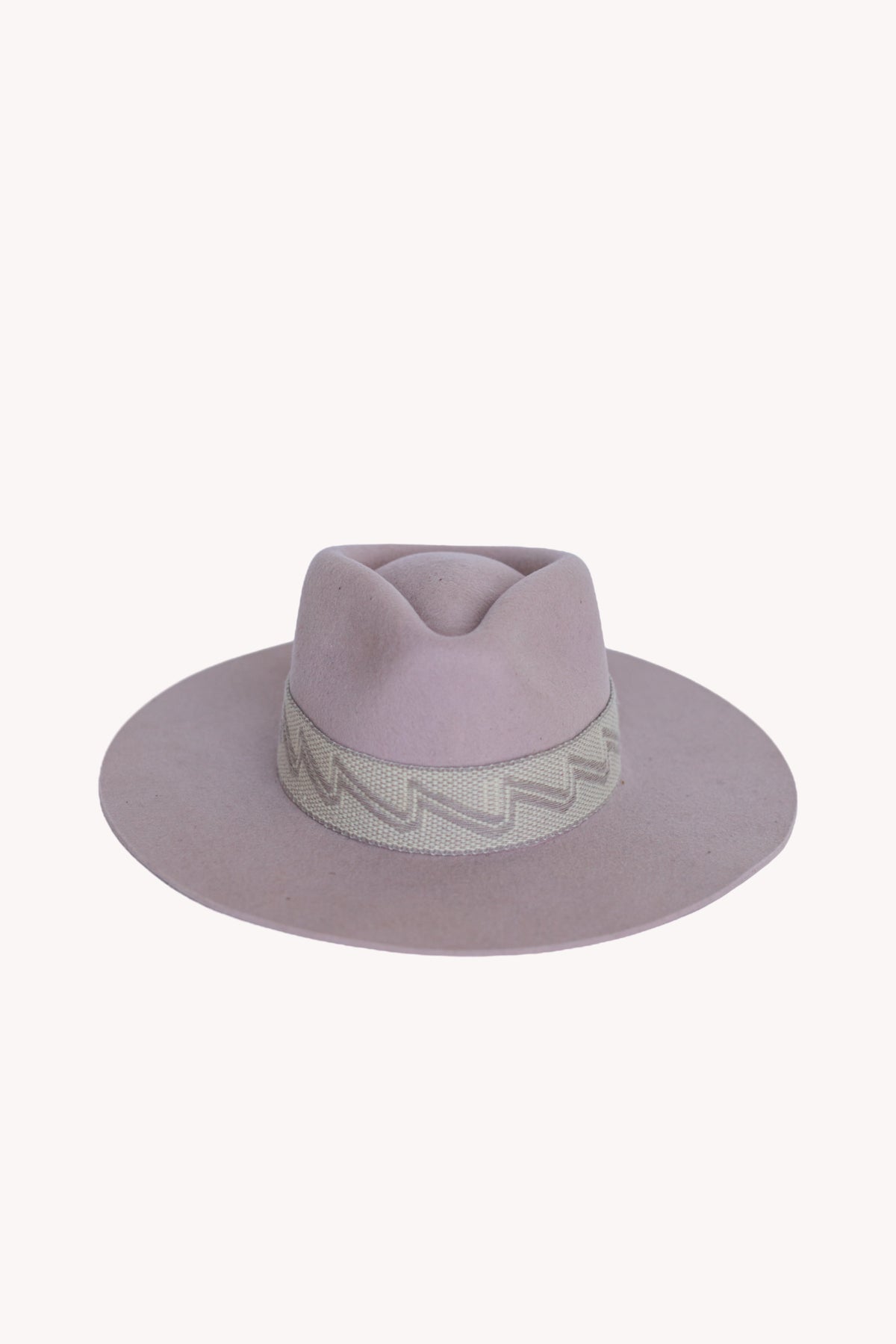 Dusty rose alpaca wool felt Western hat with a woven hatband