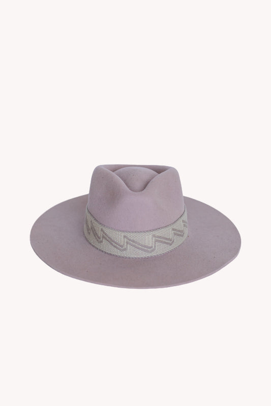 Dusty rose alpaca wool felt Western hat with a woven hatband