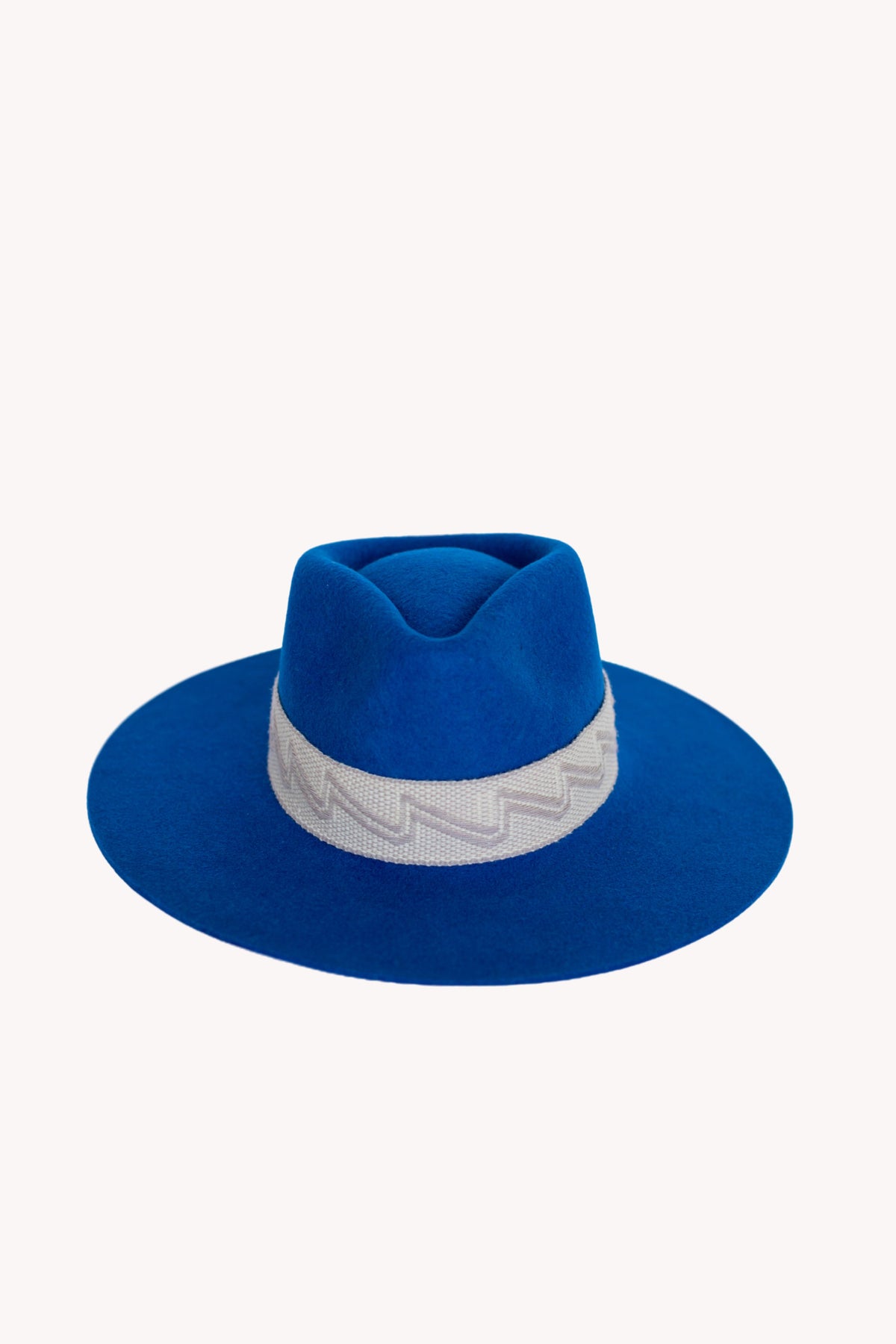 Electric blue alpaca wool felt Western hat with a woven hatband
