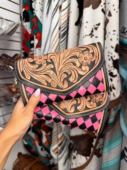 The Checkered Tooled Clutch Wallet, view 3
