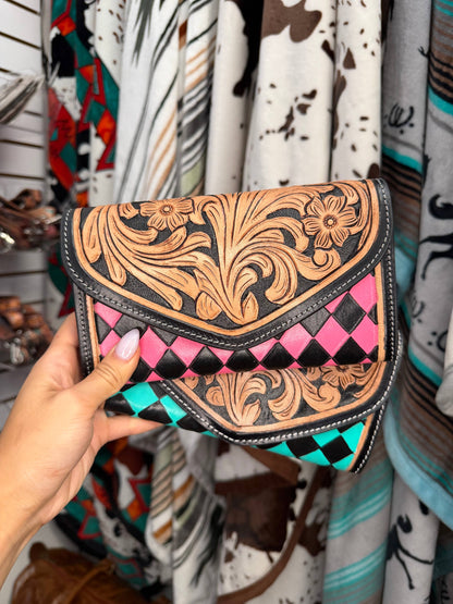 The Checkered Tooled Clutch Wallet, view 7