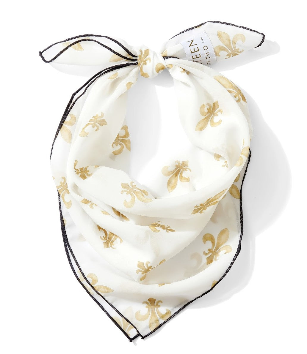 Black and gold fleur-de-lis chiffon scarf