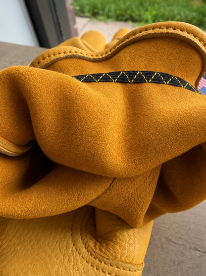 Gold tan American deerskin short wrist leather gloves, view 4