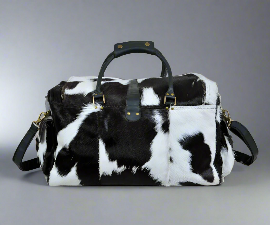 Black and White Cowhide Duffel by Classy Leather Bags, view 2