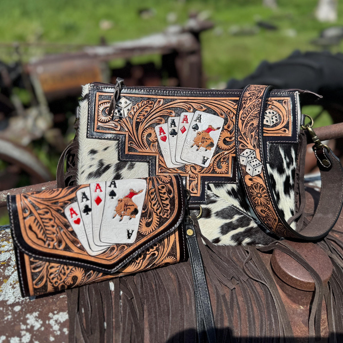 The Aces & Dice Cowhide Purse & Clutch