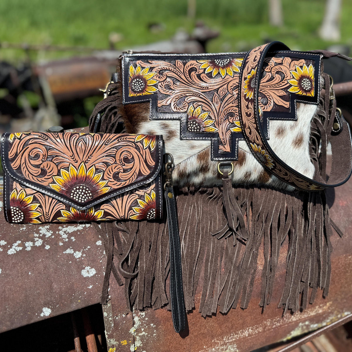 The Painted Floral Cowhide Purse & Clutch