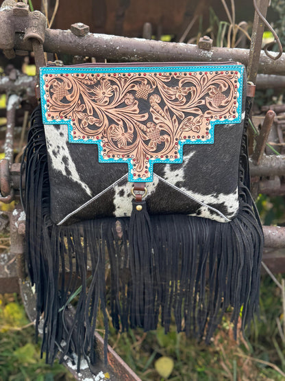 The Black and Turquoise Fringe Purse, view 3
