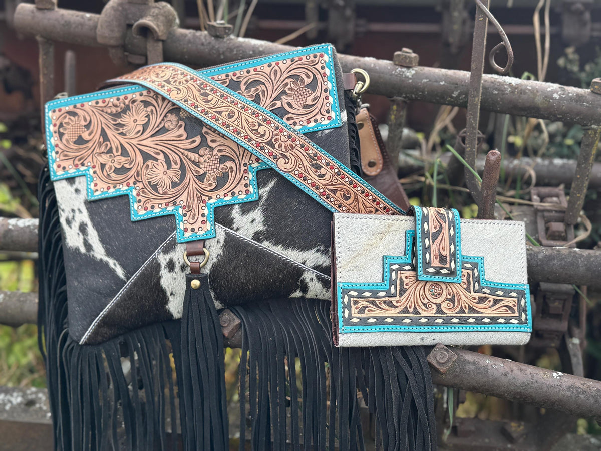 The Black and Turquoise Fringe Purse, view 2