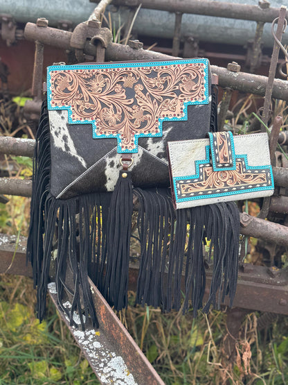The Black and Turquoise Fringe Purse