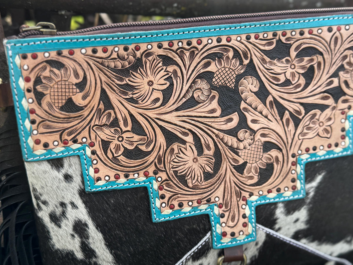 The Black and Turquoise Fringe Purse, view 5