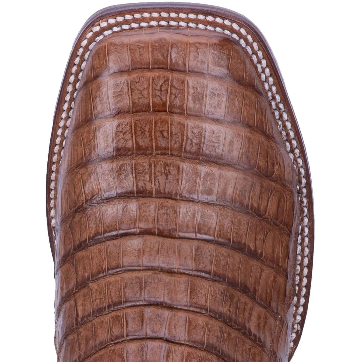 Caiman leather men's cowboy boot with a broad square toe and stockman heel, view 3