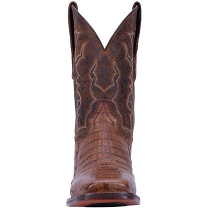 Caiman leather men's cowboy boot with a broad square toe and stockman heel, view 4