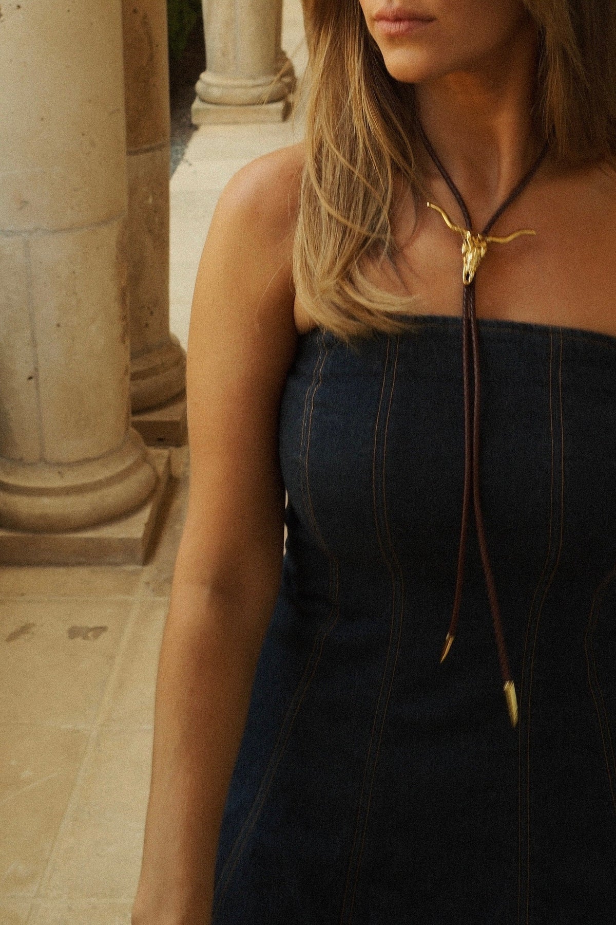 Brass Longhorn bolo tie, view 5