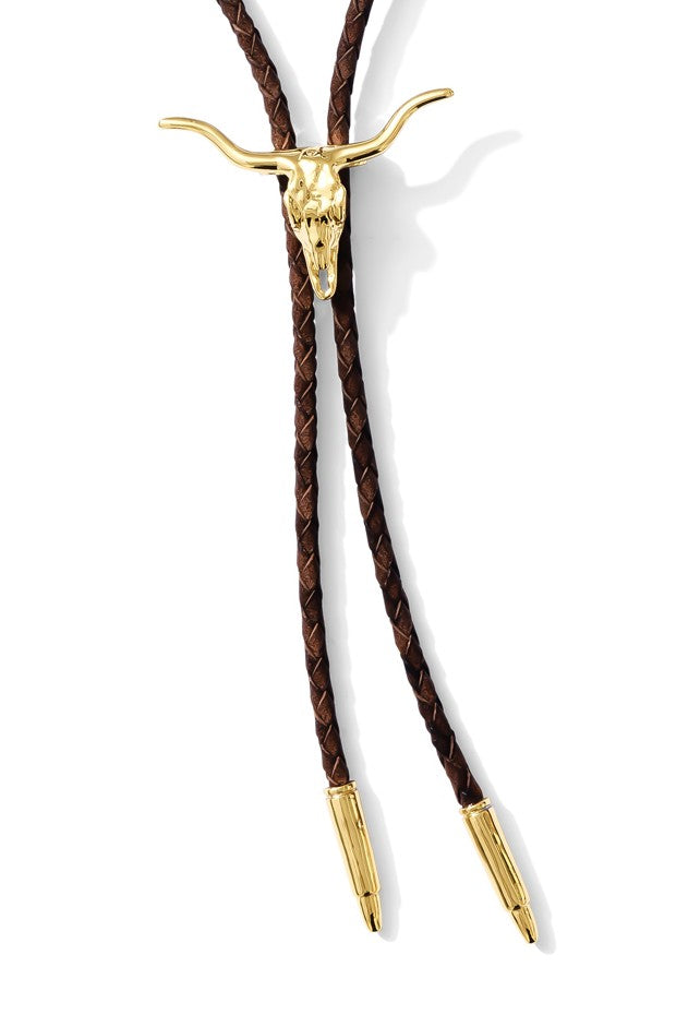 Gold plated Texas Longhorn bolo tie, view 2