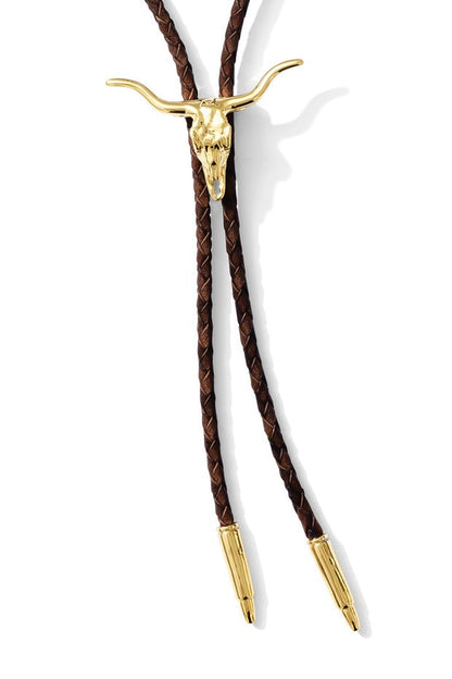 Gold plated Texas Longhorn bolo tie, view 2