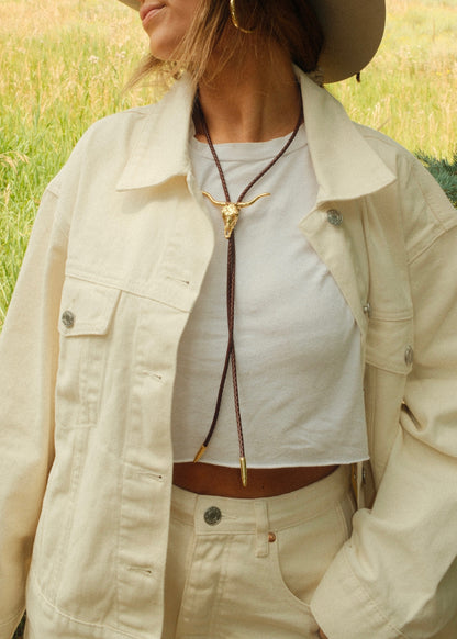 Brass Longhorn bolo tie, view 3