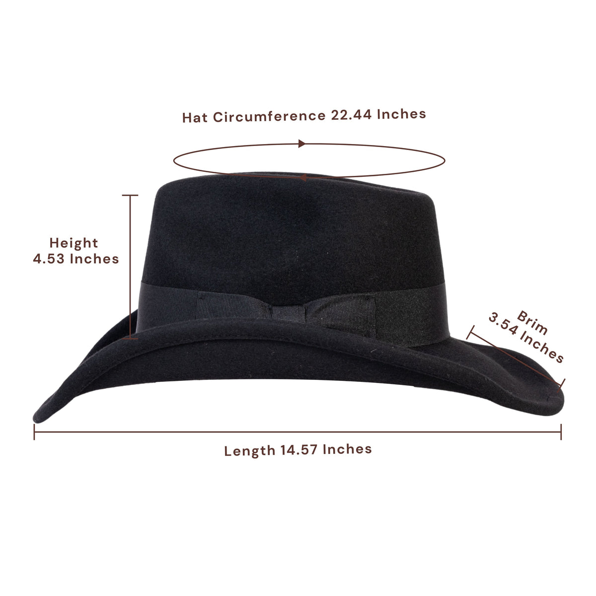 Black wool felt cowboy hat with stitched detailing, view 3