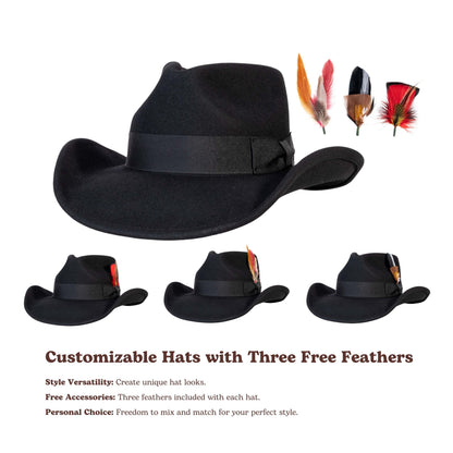 Black wool felt cowboy hat with stitched detailing, view 4