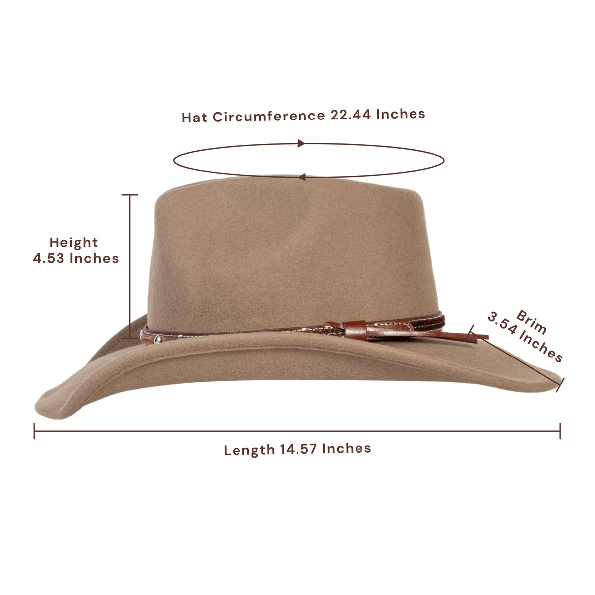 Bronze-toned wool felt cowboy hat with structured crown, view 4