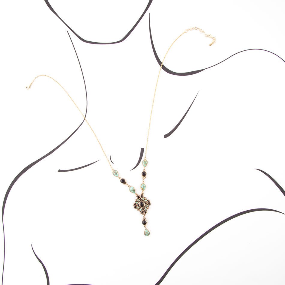 The Barcelona Turquoise and Onyx Y-Necklace, view 4