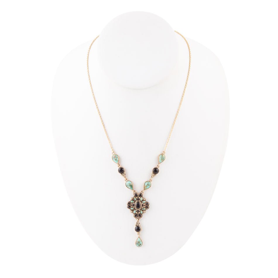 The Barcelona Turquoise and Onyx Y-Necklace, view 3