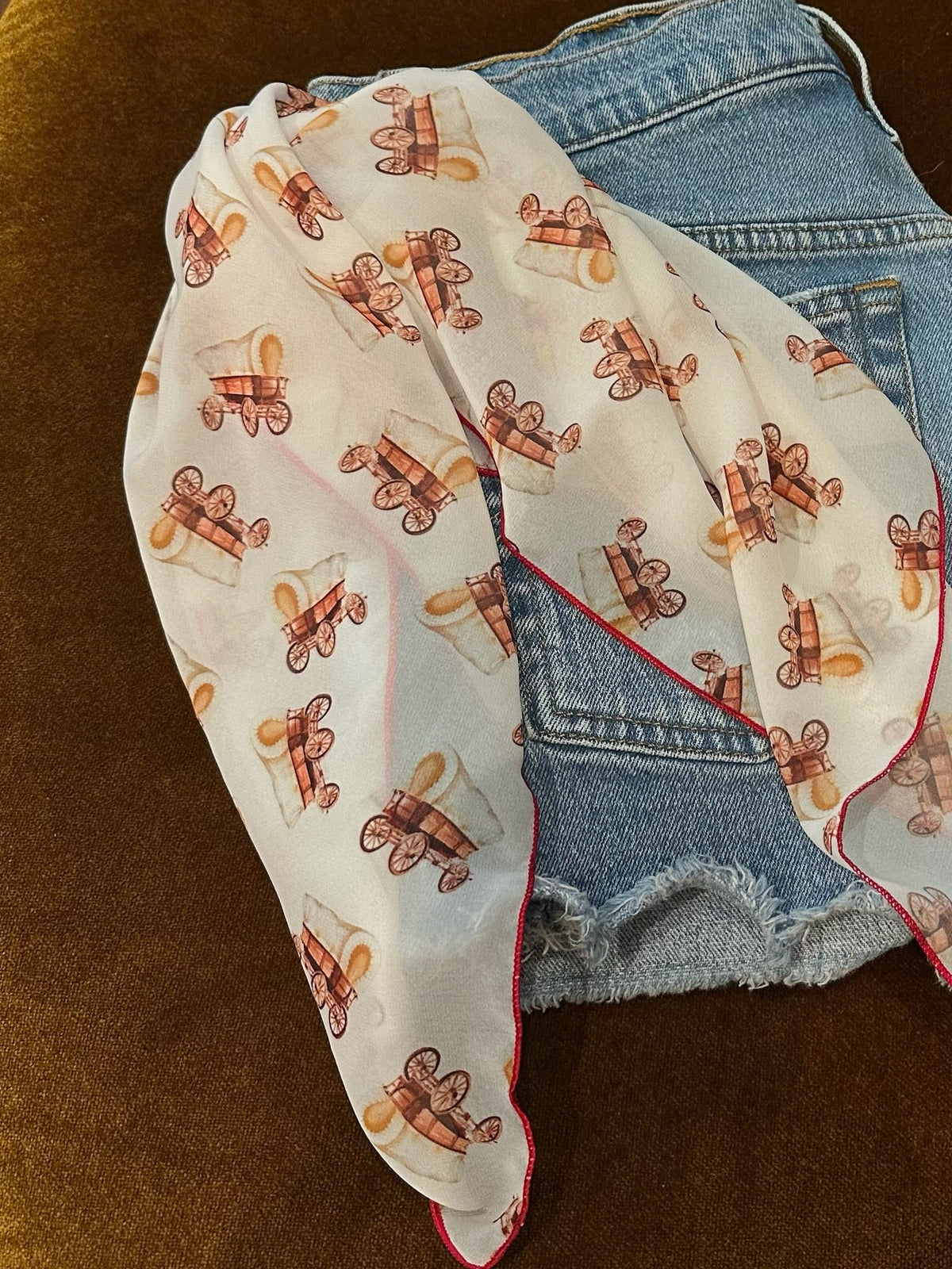 Western wagon motif chiffon scarf, view 3