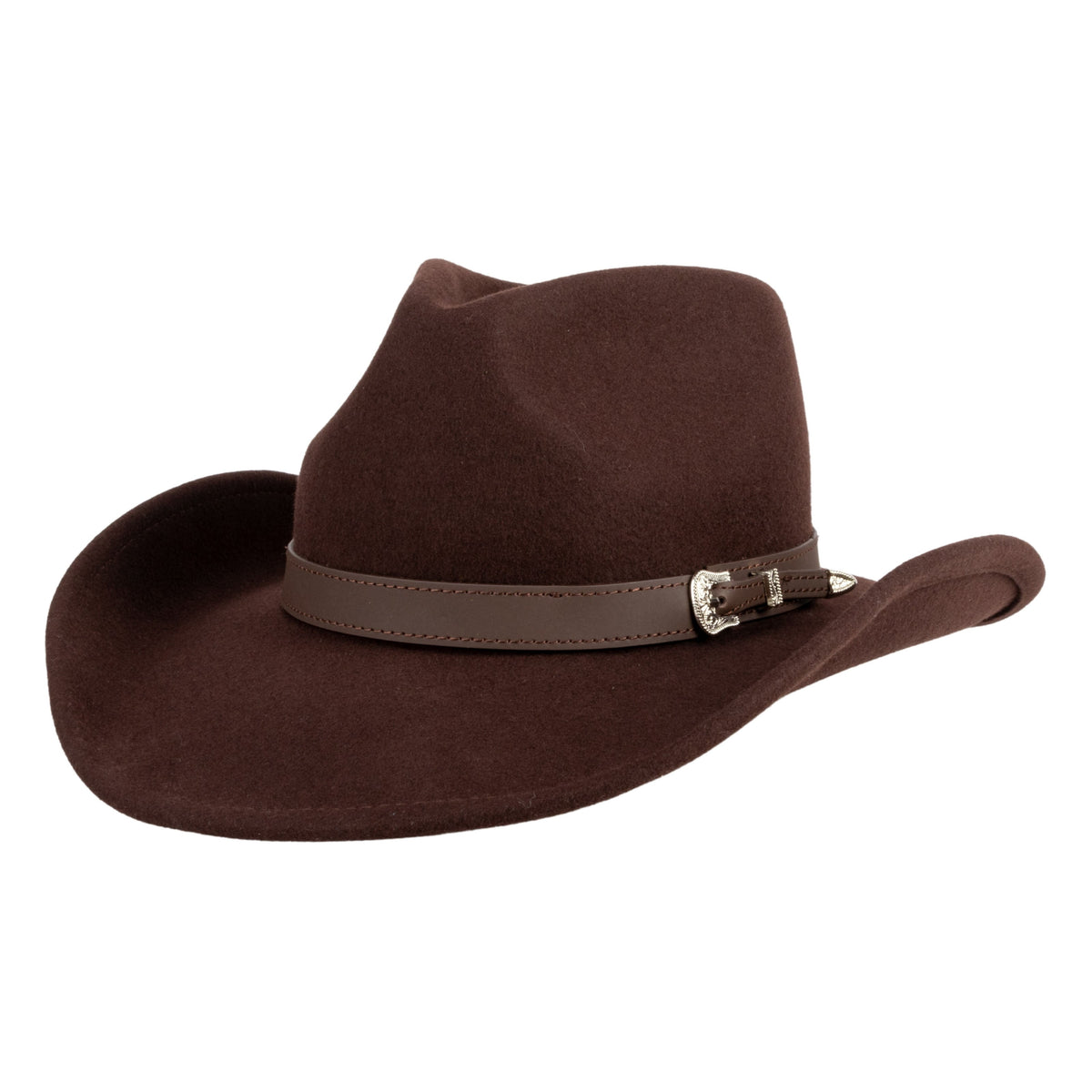 Chocolate brown wool felt cowboy hat with stitched crown