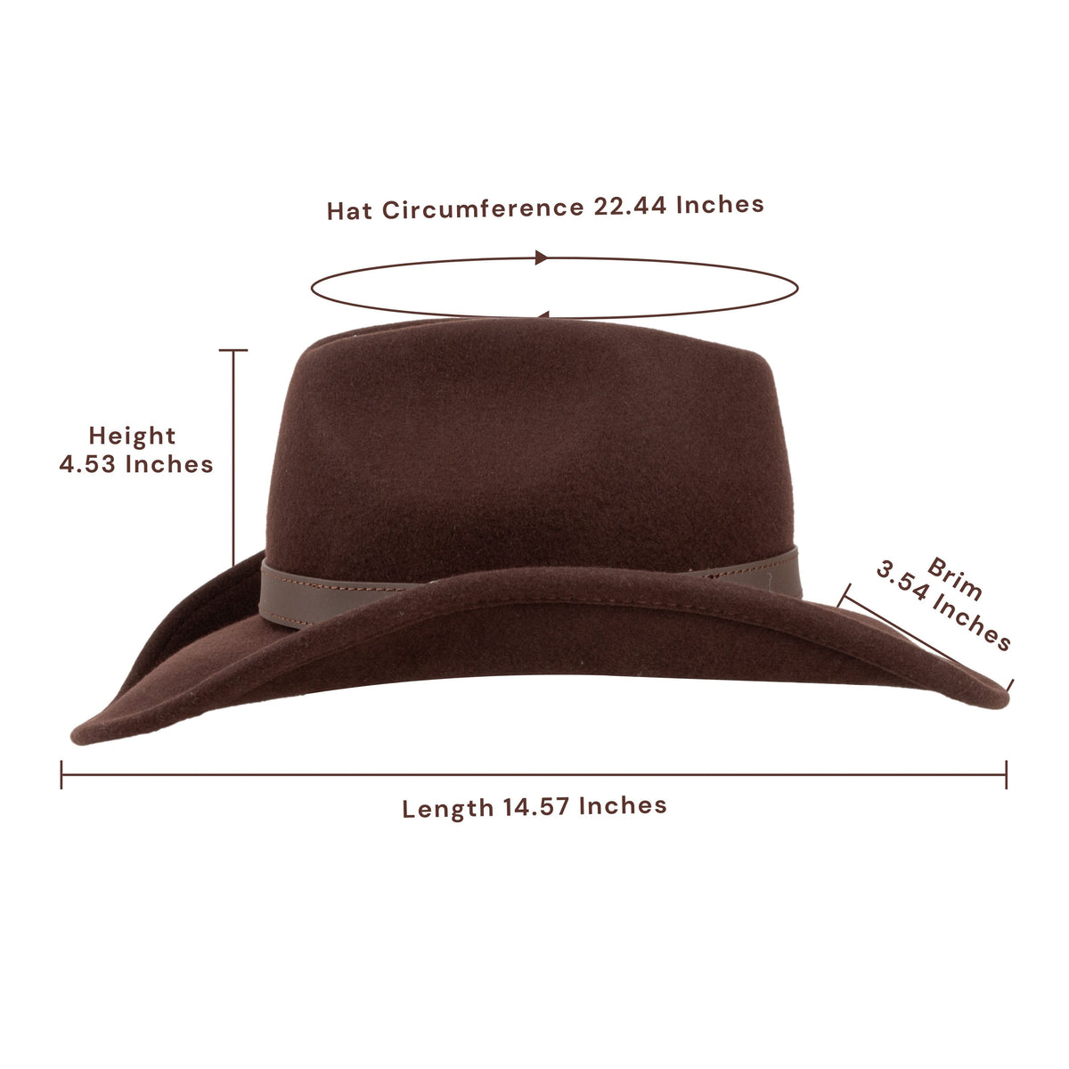 Chocolate brown wool felt cowboy hat with stitched crown, view 3