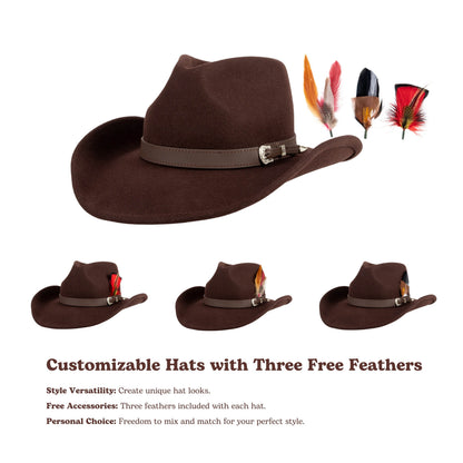 Chocolate brown wool felt cowboy hat with stitched crown, view 4