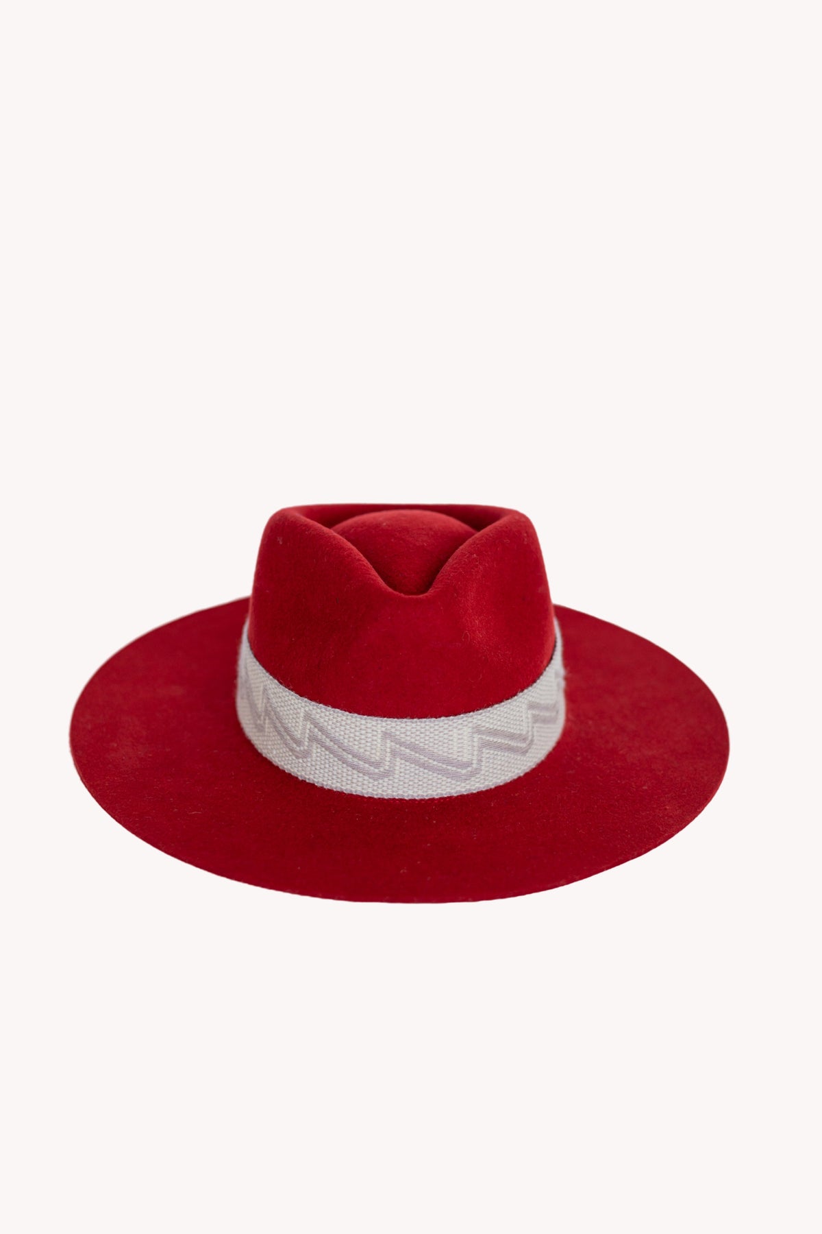 Red alpaca wool felt Western hat with a woven hatband
