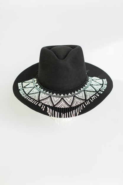 Black cascading glass bead hat necklace, view 4