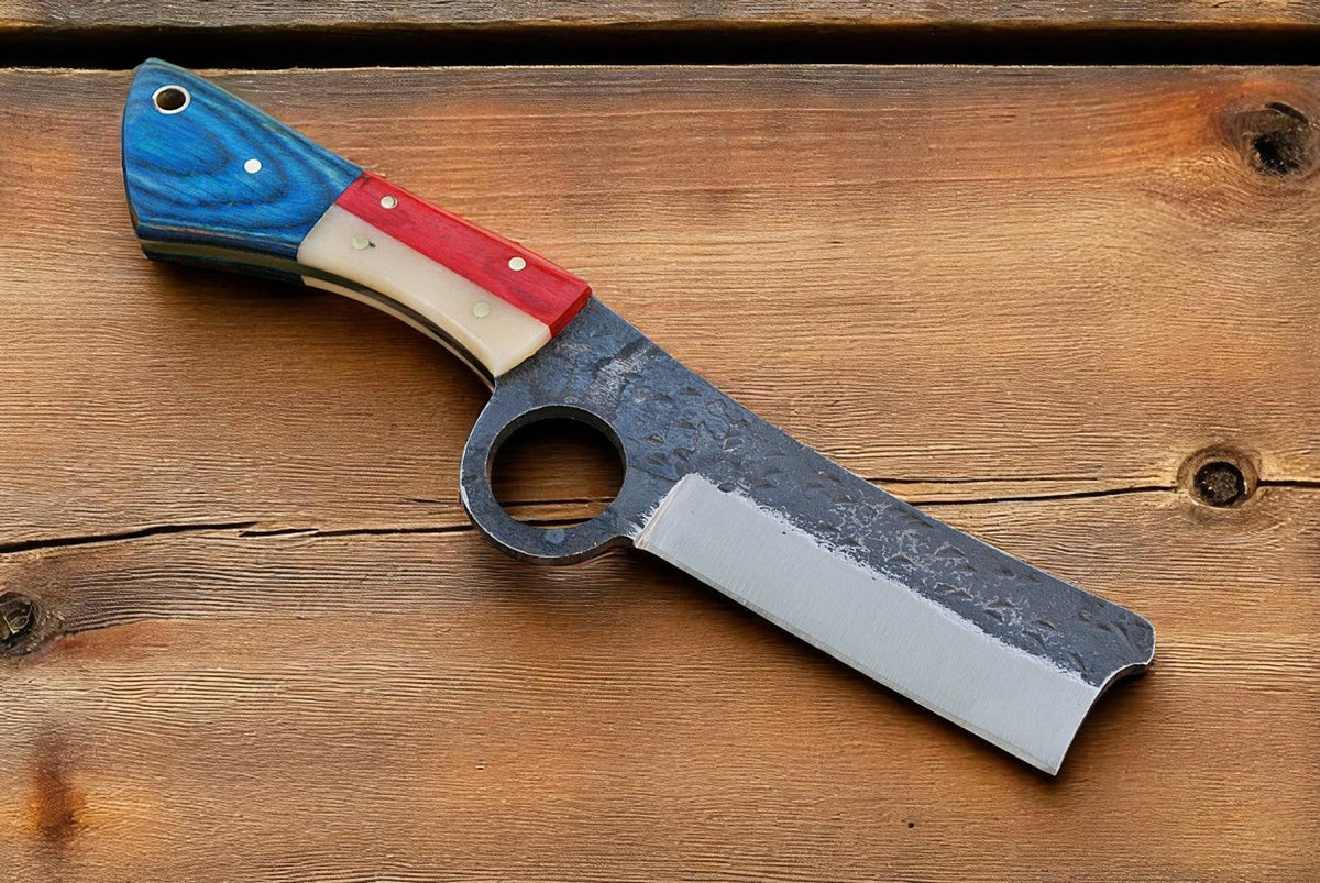 Bull cutter knife with bone and wood handle