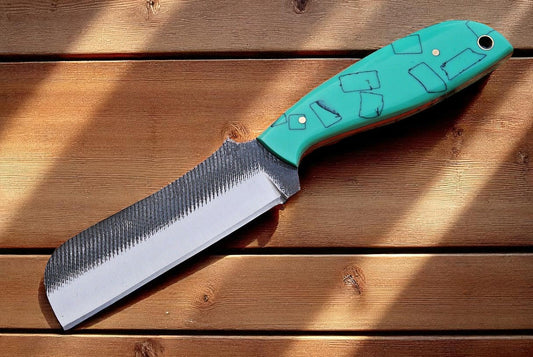 Frontier bull cutter knife with rasp steel blade