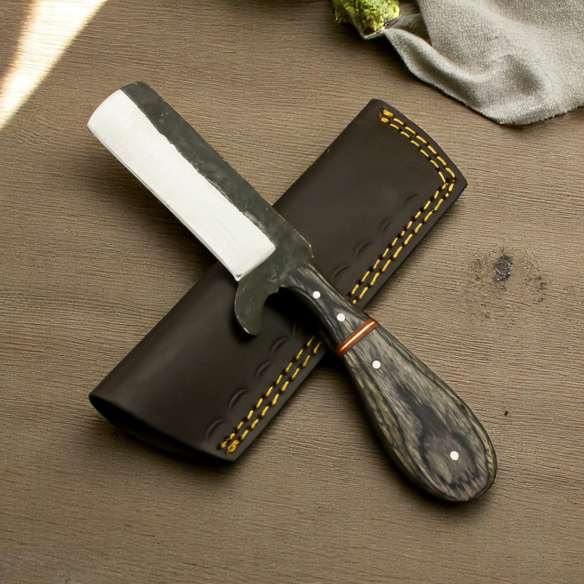 Bull cutter knife with file steel blade and black wood handle