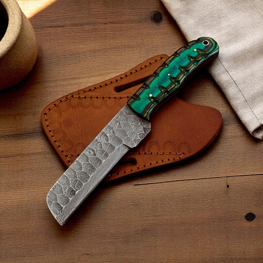 Damascus bull cutter knife with wooden handle, 8.5 inch