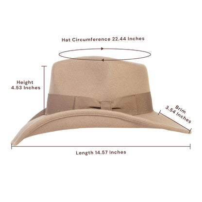 Light tan wool felt cowboy hat with subtle crown stitching, view 3