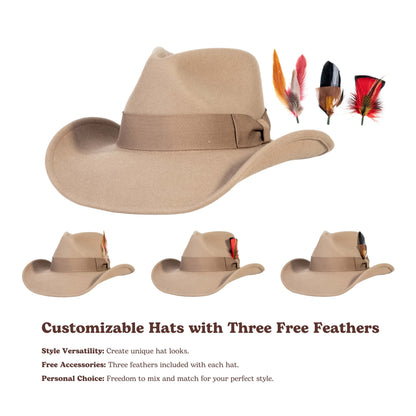 Light tan wool felt cowboy hat with subtle crown stitching, view 4