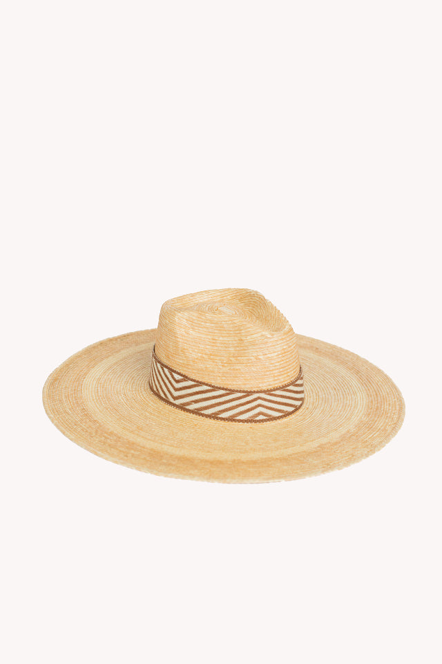 Natural palm leaf straw Western hat with an extra-wide brim and woven band