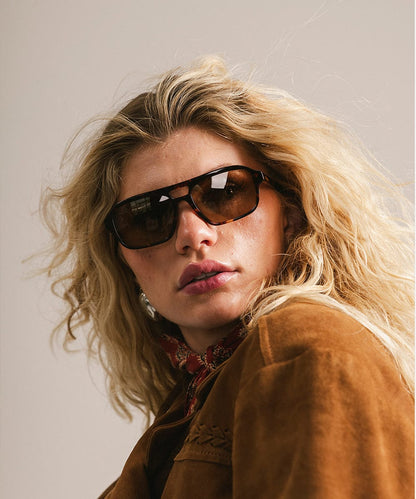Tortoise rectangular aviator sunglasses with lighter lenses, view 2