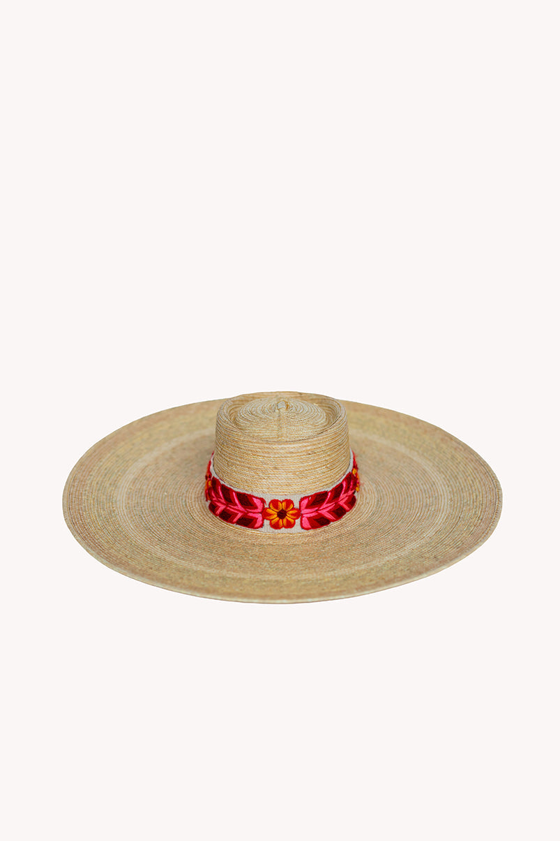 Natural palm leaf straw sun hat with an extra wide brim and woven band