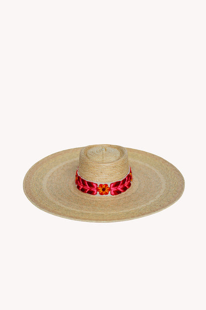 Natural palm leaf straw sun hat with an extra wide brim and woven band