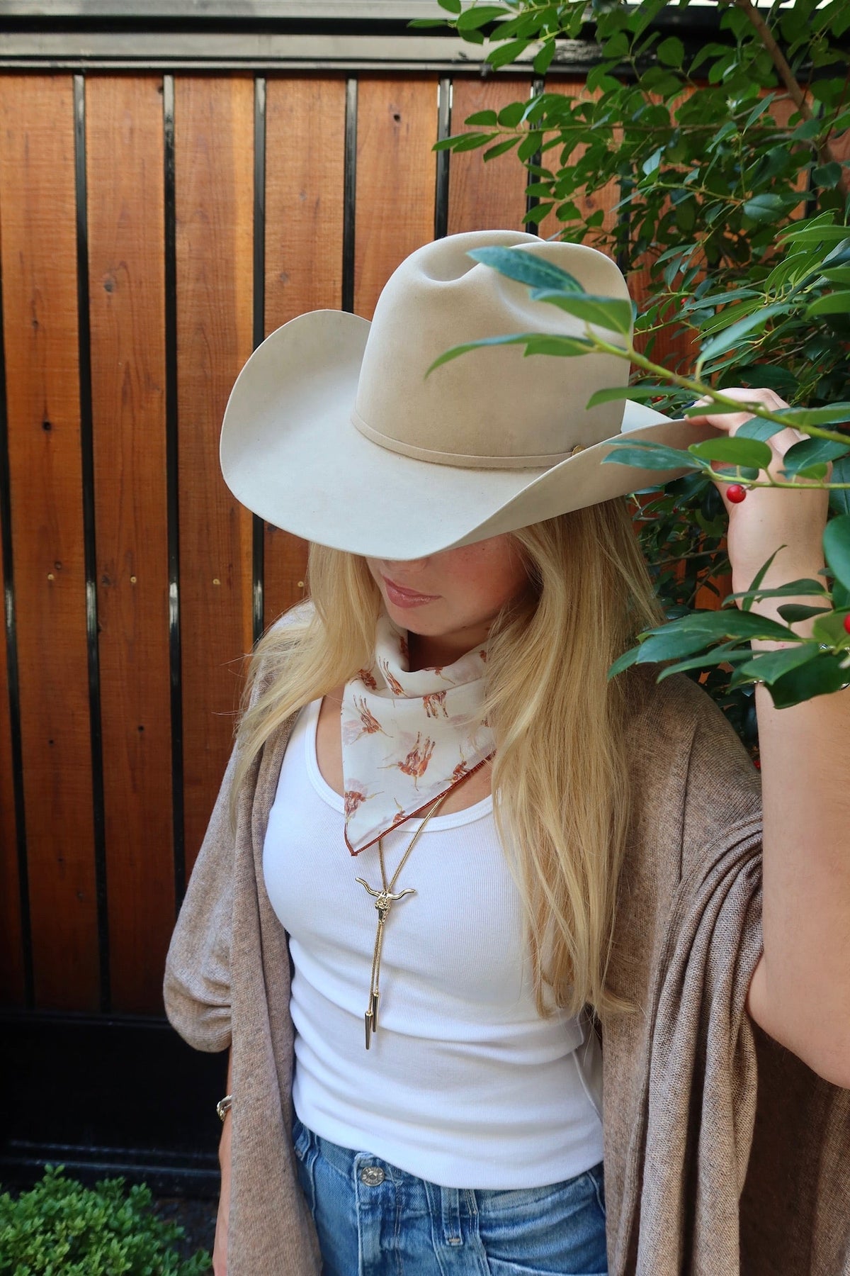 Gold plated Longhorn bolo necklace on adjustable chain, view 3