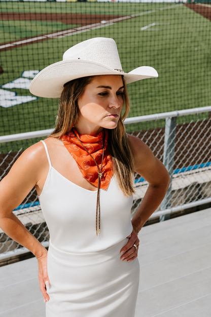 Burnt orange Give Em Hell chiffon scarf, view 4
