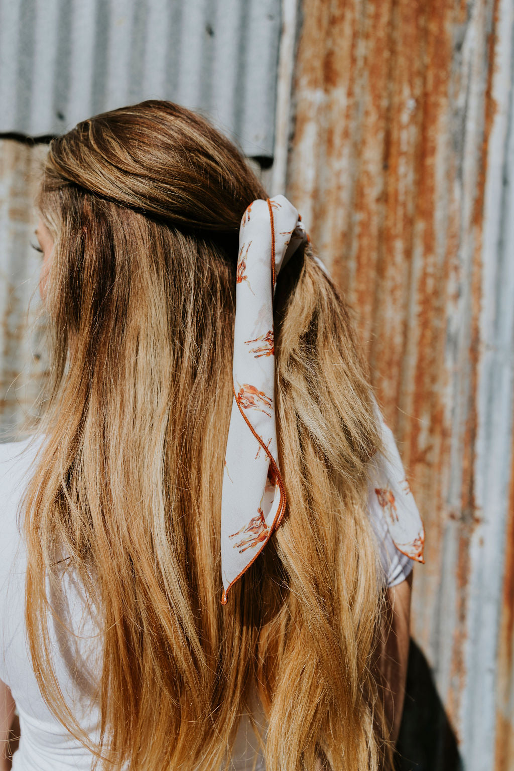 Burnt orange Longhorn chiffon scarf, 20 inch square, view 6