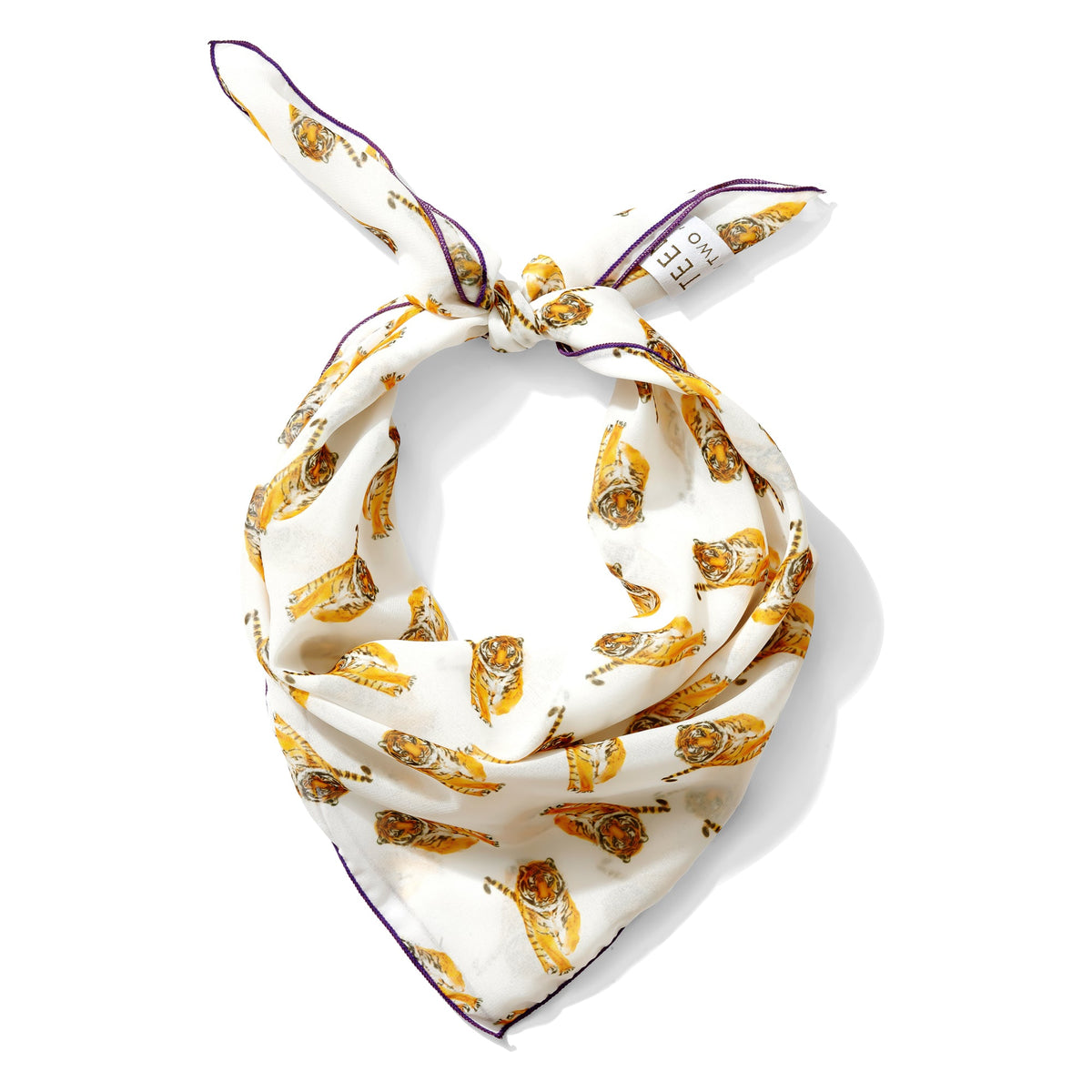 Yellow watercolor tiger chiffon scarf with purple edging