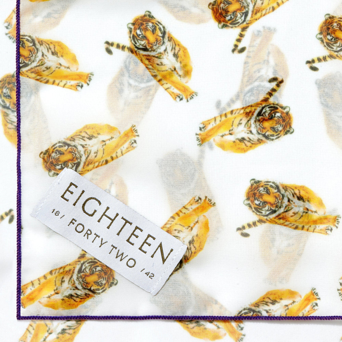 Yellow watercolor tiger chiffon scarf with purple edging, view 2